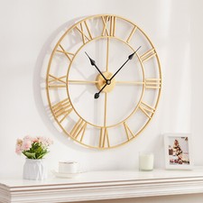 Wanduhr Groß 60cm Metall Wohnzimmeruhr mit römischen Ziffern,Vintage Deko