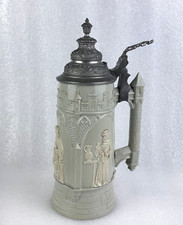 Villeroy & Boch Mettlach Historismus Krug Burgform grüne Stempelmarke Nr. 32