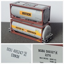 2x Bertschi AG Schweiz 1x 25 FT BIDU...2472 ,  1x 20FT BGBU..3274 Roco 1:87