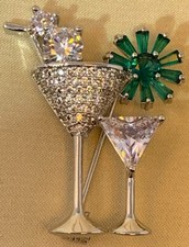 Brosche Anstecknadel Cocktail-Designe Silber grünen und weißen Zirkonia Steine
