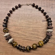 Wunderschöne Tigerauge Runde,Edelstein, Perlen, Halskette, ca. 48 cm, Boho-Stil