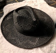 styleBREAKER Sonnenhut Panama Strohhut mit Stoff Zierband schwarz neuwertig