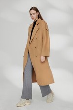 Damen doppelreihiger Wool-Trenchcoat 100% Wollmantel Schulterklappe Design (C)