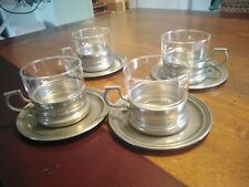 4 Teegläser in Zinnhalter mit 4 Untertassen 