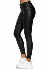 Damen Hose Leder Optik Push Up Kunstleder Skinny Coated Lederimitat Stretch