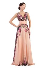 Lang Floral Chiffon Abendkleid
