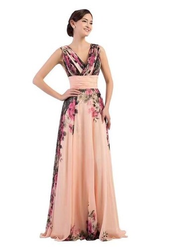 Lang floral chiffon abendkleid - floral,