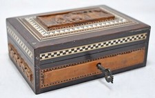 Antike Holz Schmuckschatulle Original Alte Feine Handgeschnitzte Intarsienarbeit