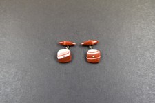 antike Manschettenknöpfe mit Streifanachat rot/weiss, Jugendstil um 1900