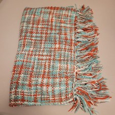 Bunte (rot, weiß,  türkis) Wohndecke / Kuscheldecke 130 x 170 cm für den Herbst