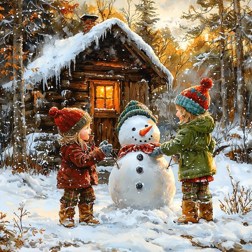 Wandbild kinder schneemann - wandbild,