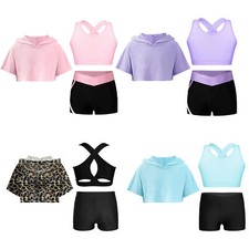 Kinder Mädchen Kapuze Kapuzen Shorts Sportbekleidung Weste Pullover Crop Top