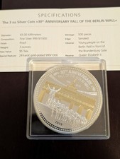 30 Jahre Mauerfall Berlin, 5 Dollar Samoa 2019,3 Unzen Silber, Mit Zertifikat