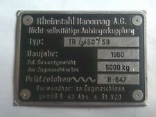 Typenschild Schild Hanomag traktor AHK TR / 450 / 58 Anhängekupplung s94 B-ware