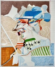 Simon Dittrich (geb. 1940) signierte Zeichnung, Mischtechnik, "Der Angler", 1969