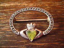 feine seltene antike Claddagh Brosche keltische Hochzeit Verlobung 925er Silber