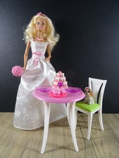 Barbiepuppe süße Braut mit Tisch Stuhl Hochzeitstorte Yorkshire-Terrier (19035)