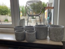 Keramik Übertöpfe Pflanztöpfe 6 x  VULCANO  Stein Optik Hellgrau Schickes Design