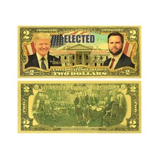 2 Dollar Schein/ 47. Präsident D. Trump mit Vance - USA Souvenier/Goldfolie