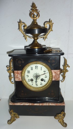 French marble mantel - marble, clock