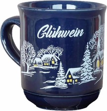 Glühweinbecher Van Well blau mit weißem Aufdruck (0,21 l)