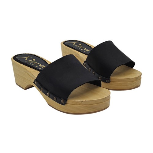 Damen echtholz casual clogs - echtholz,
