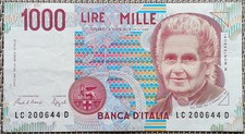 1000 Lire Banknote Geldschein Italien 1990, VF- XF °