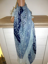 6)  SCHÖNES GROSSES VIERECK-TUCH KOPFTUCH HALSTUCH BLAUTÖNE  105 X 110 cm