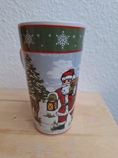 hoher weihnachtlicher Kaffeebecher /Tasse „Weihnachtsmann + Reh“ u. gebr.
