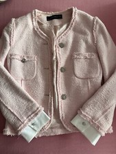 Zara Blazer Boucle  XS Strassknöpfe Rosa Weiße Ärmeln