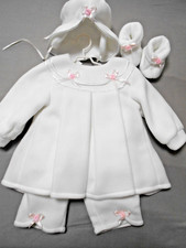 Taufkleid Taufanzug Gr. 80 mit Mütze und Schuhe weiss mit rosa Blüte