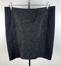 NEU! BONITA 44 (46) Stretch Rock Wolle grau schwarz Pailletten Pencil Skirt 91B