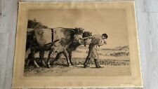 ALEXANDER ECKENER Radierung "Bauer mit Ochsengespann" von 1922 handsigniert