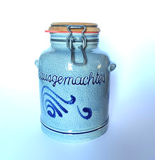 Steingut Topf blau grau mit Deckel 2,4l