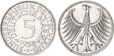 BRD 5 DM Silber 1958 F