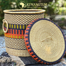 WÄSCHEKORB  AUFBEWAHRUNGKORB  SPIELZEUGBOX DEKOKORB MIT DECKEL BAST STROH UNIKAT