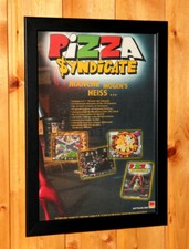 2000 Fast Food Tycoon Pizza Syndicate seltenes kleines Poster Vintage Anzeigenseite gerahmt
