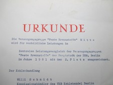Nachlaß ! URKUNDE der DDR