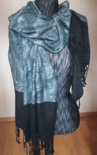 Sehr Hübscher"FRAAS"XL Da.Schal 72x200cm Fransen Petrolgrau/Schwarz  SEIDIGWEICH