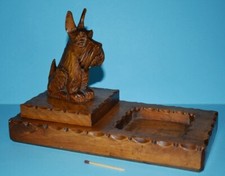 Vintage Holz Schreibtisch Buttler Hund Scotch Scottish Terrier Ablage Schale