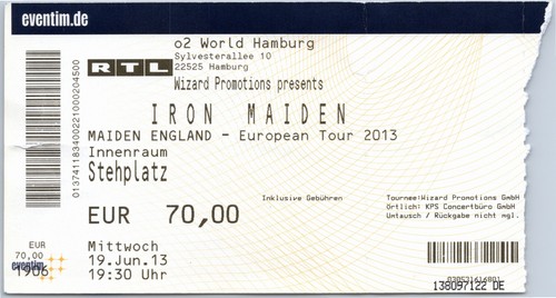 Iron maiden ticket 2013 tour - ticket,