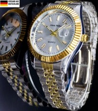 Alain Miller Herren Armband Männer Uhr Datum Gold Silber Farben Elegant NEU