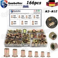 166tlg Stahl Nietmuttern Sortiment Set M3 - M12 Blindnietmutter Einnietmuttern 