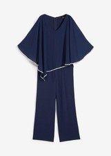 Jumpsuit mit Strasssteinen Gr. 40/42 Dunkelblau Damen-Overall Onesie Neu