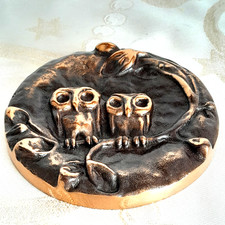 Wandrelief eulen massiv bronze - wandrelief,