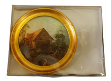 Vintage B+H Bildrahmen Wandbild mit goldfarbenen Rahmen rund Landschaftsbild