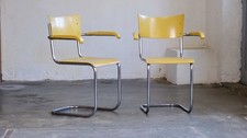 2er Set Bauhaus Freischwinger Armlehnstühle S 43F in pastellgelb