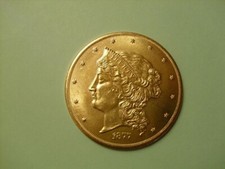 50 Liberty Dollar 1877 USA  5 cm, Cu vergoldet, Belegstück in Münztasche, neu