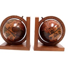 Buchstützen Globus Holz braun um 1960 2x Buchständer 160 mm Globen Erdkugel Erde