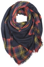 Schal Tuch dick 135x135 cm Blau Rot Gelb Schottenmuster 100% Viskose 3300059